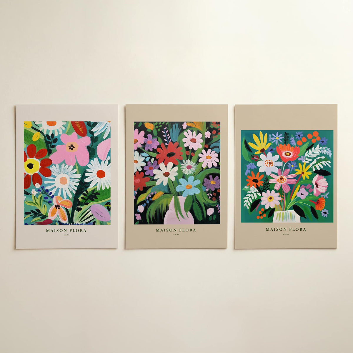 Bloemrijke kleurenpracht posterset – detailweergave – deze posterset toont een levendig spel van bloemen in felle