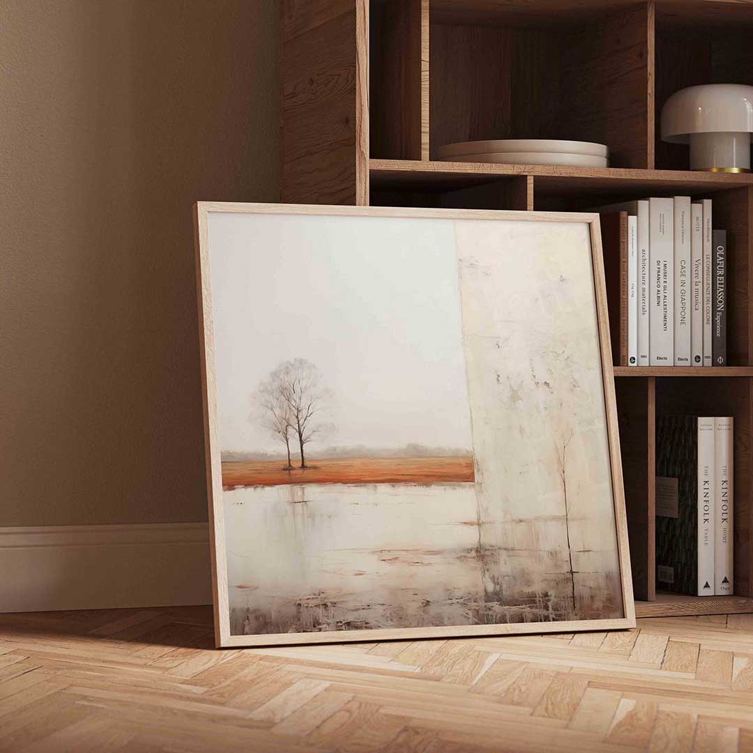 Landschap met bomen – geïllustreerde wandkunst als vierkante poster