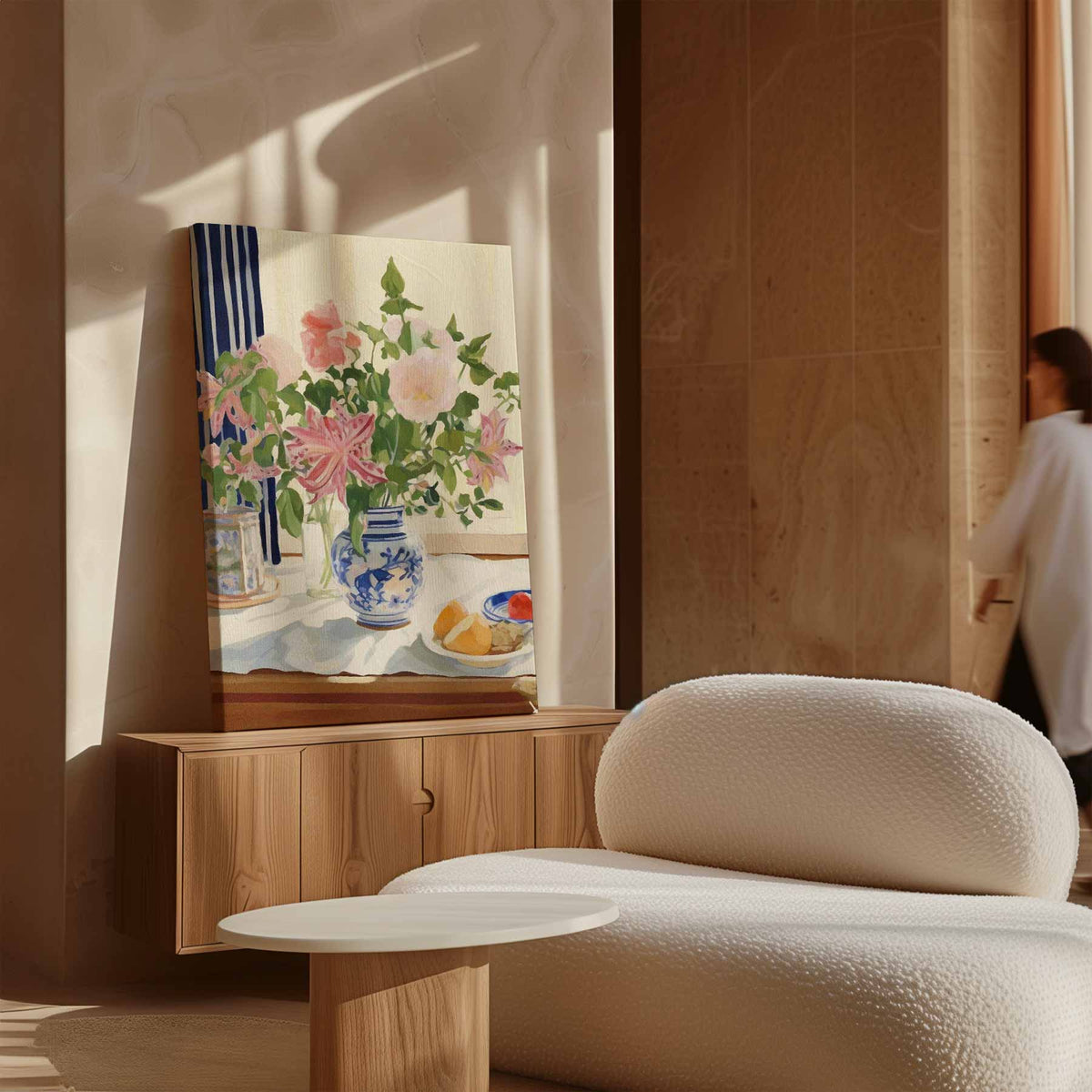 Zomers Bloemenboeket in Blauwe Vaas – portret kunstwerk als wanddecoratie, afbeelding 16