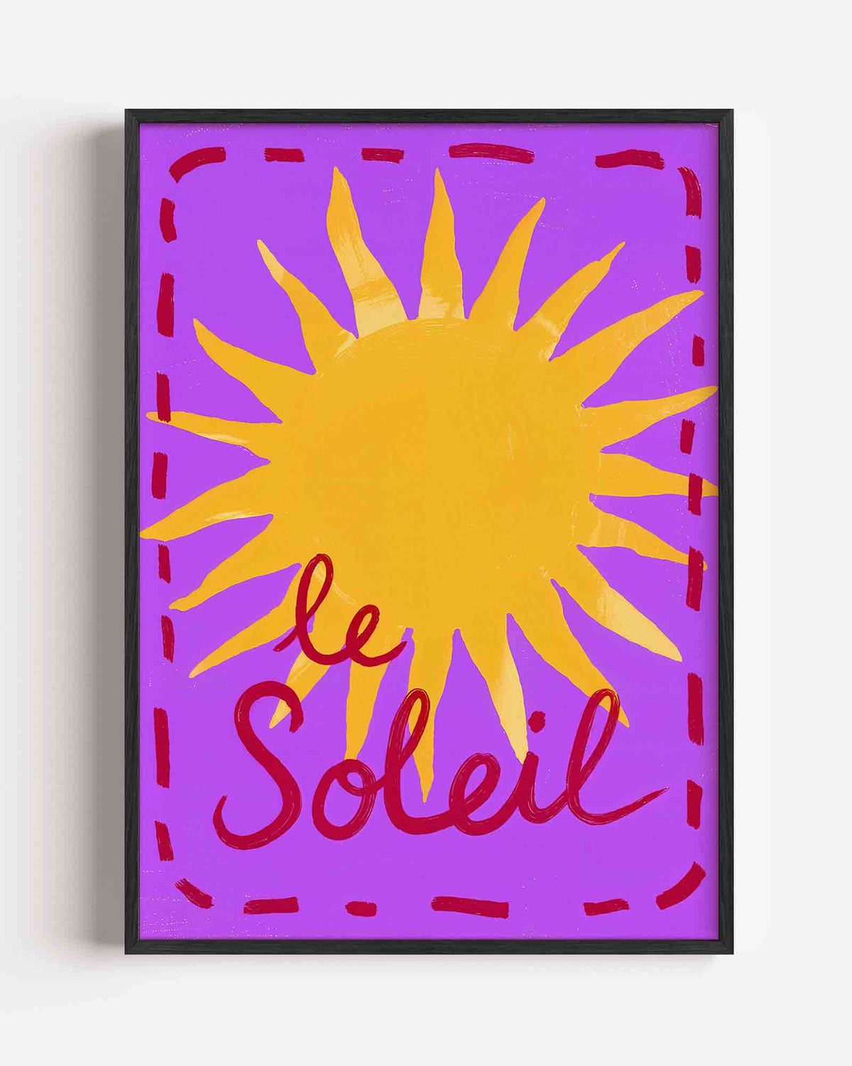 Gele zon op paarse achtergrond – Pop Art en Streetart portret poster als wanddecoratie