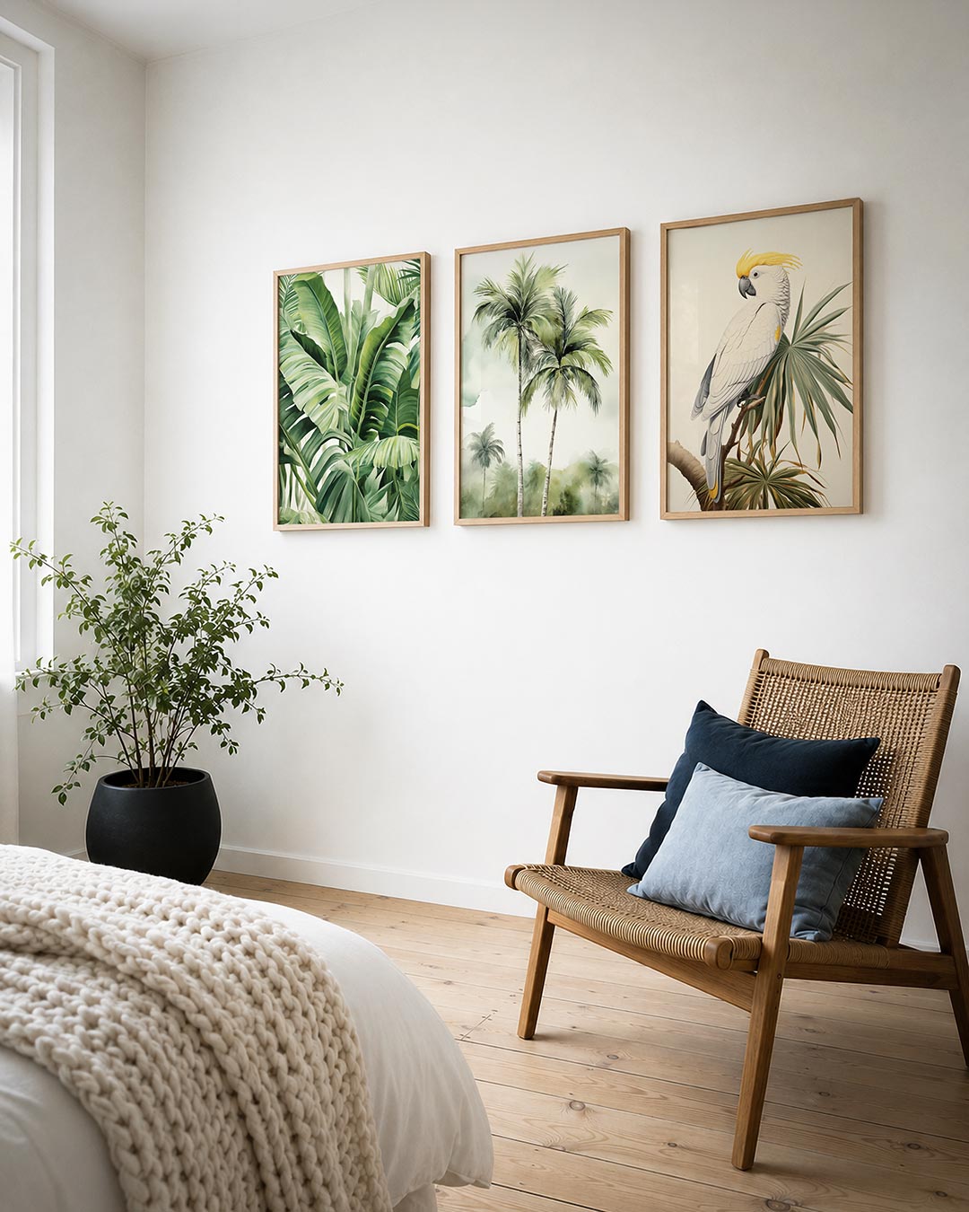 Groene bladeren harmonie posterset – detailweergave – deze posterset in drie delen toont een weelderige