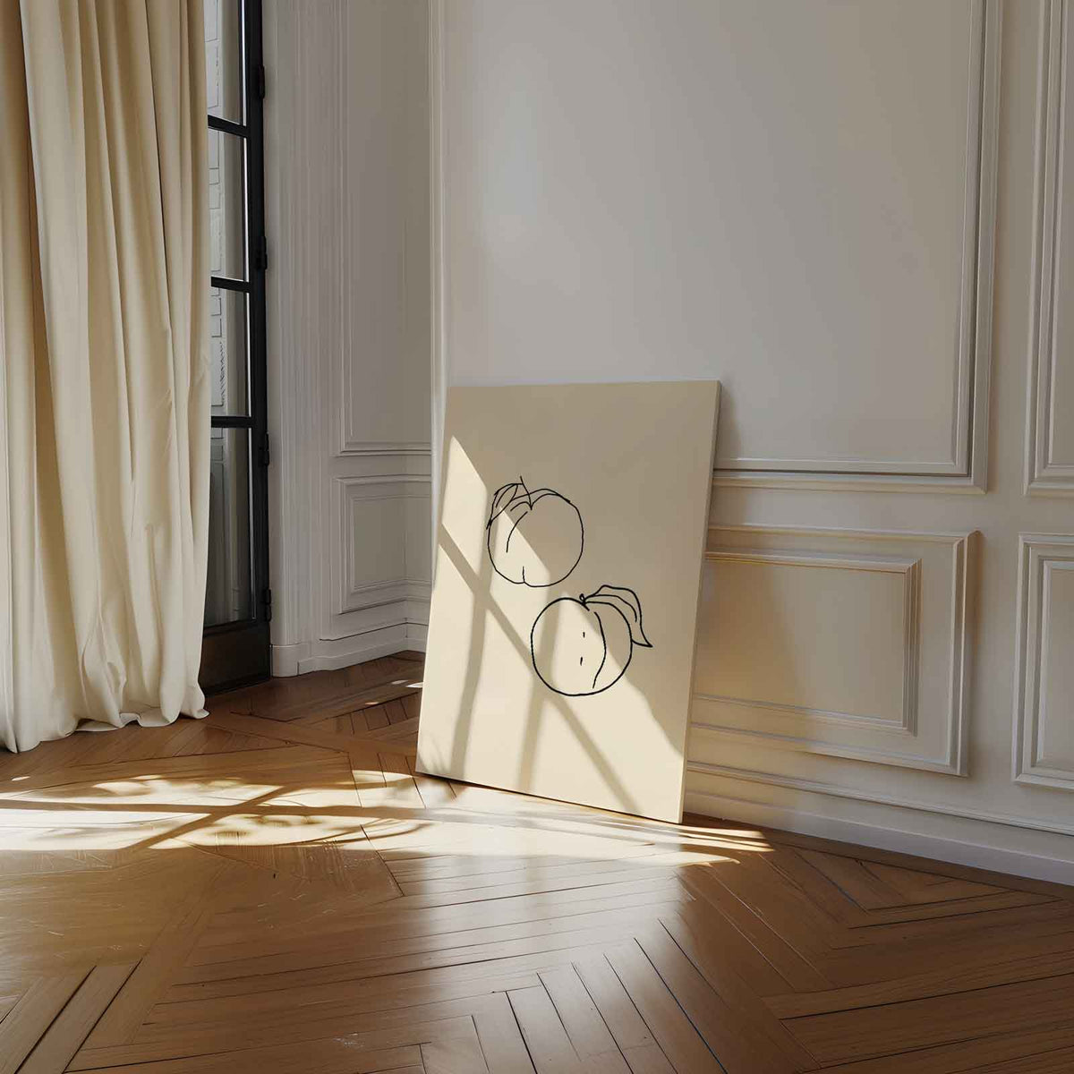 Lijndansende Perziken – staand kunstwerk voor modern interieur