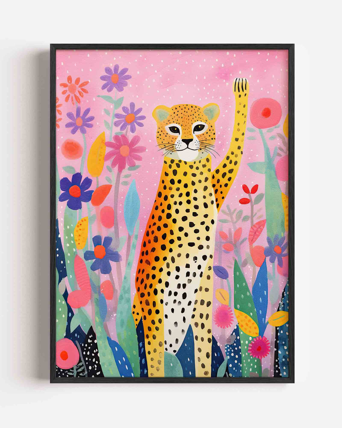 Luipaard en bloemen – kids portret poster als wanddecoratie