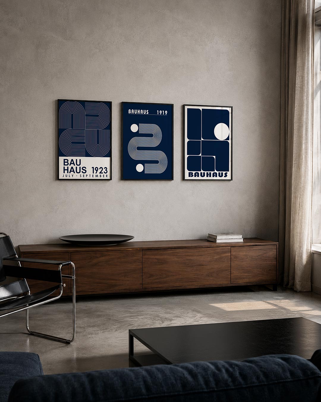 Lijnen en vlakkenspel posterset – tweede productweergave – deze posterset in drie delen toont een spel van gebogen en rechte