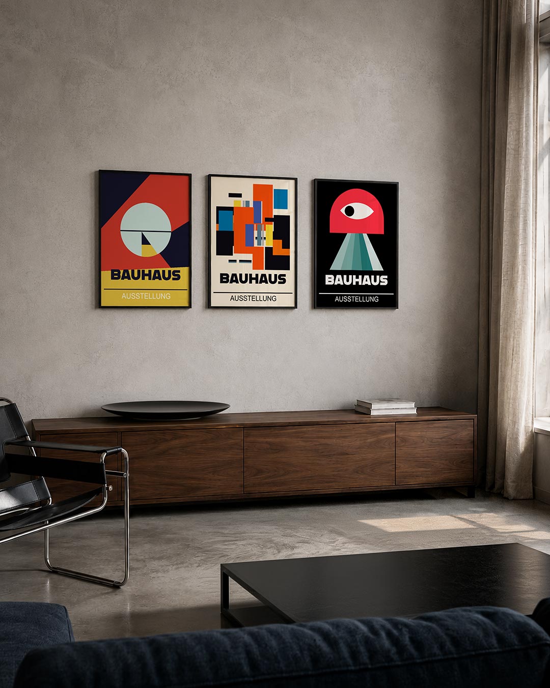 Vormen en kleurvlakken posterset – tweede productweergave – deze posterset in drie delen toont een dynamisch spel van