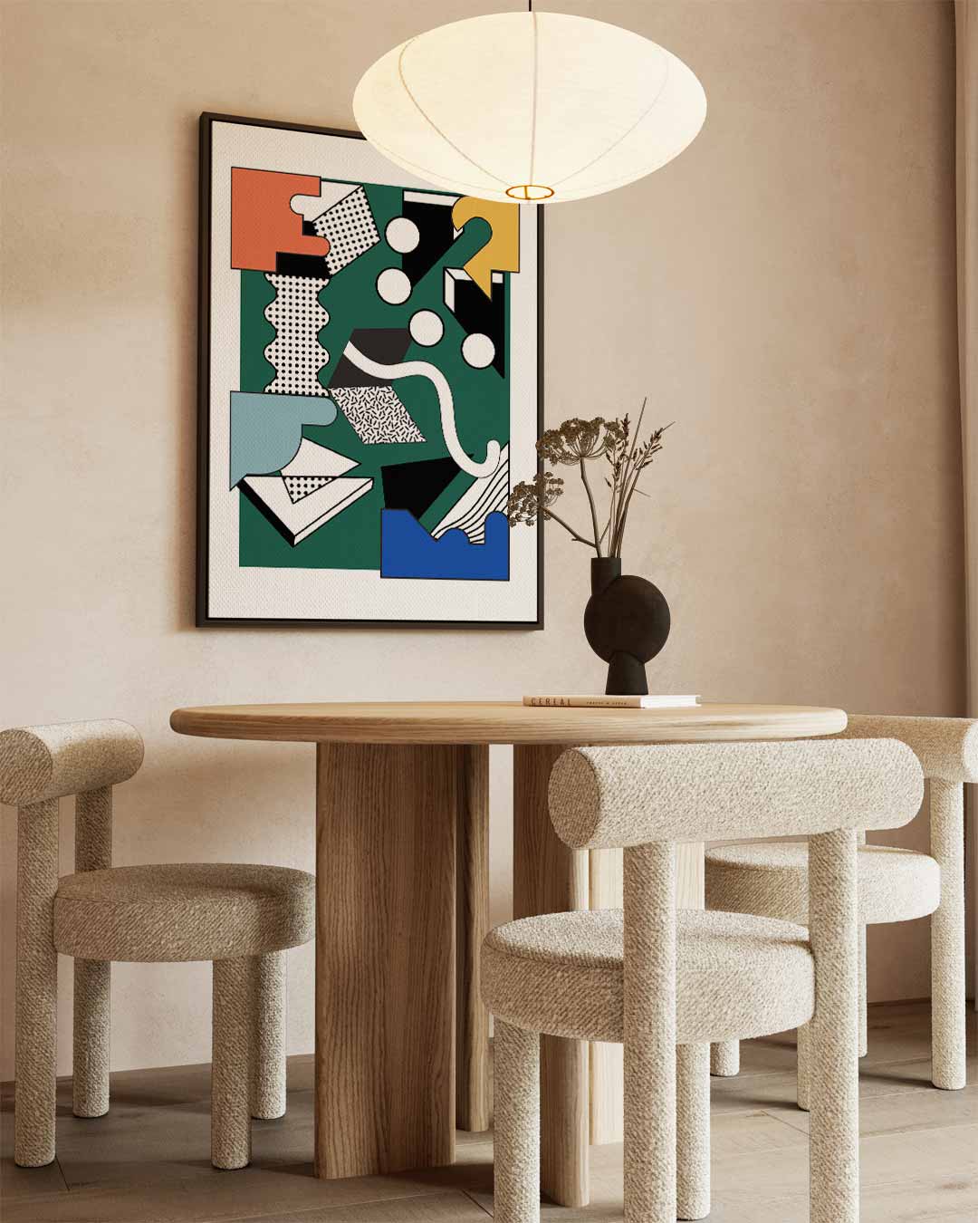 Kleurrijk Labyrint – kunstwerk met zwarte baklijst