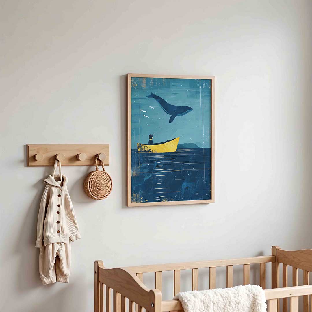 Walvis en boot – kinderposter in staand formaat