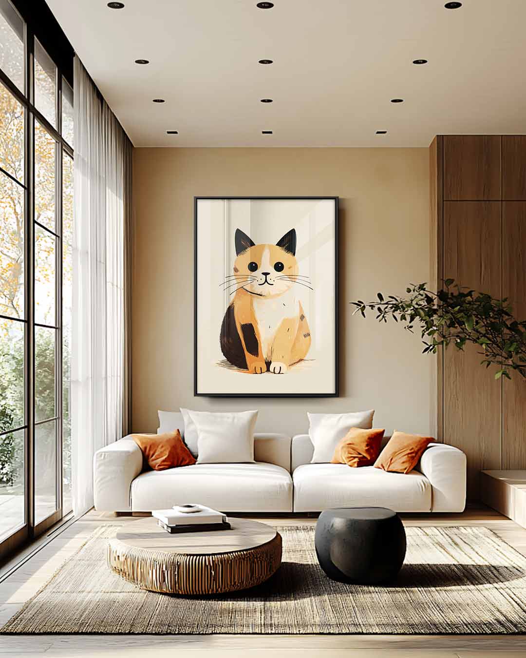 Schattige Kat Illustratie – modern portret kunstwerk van WallArtistic