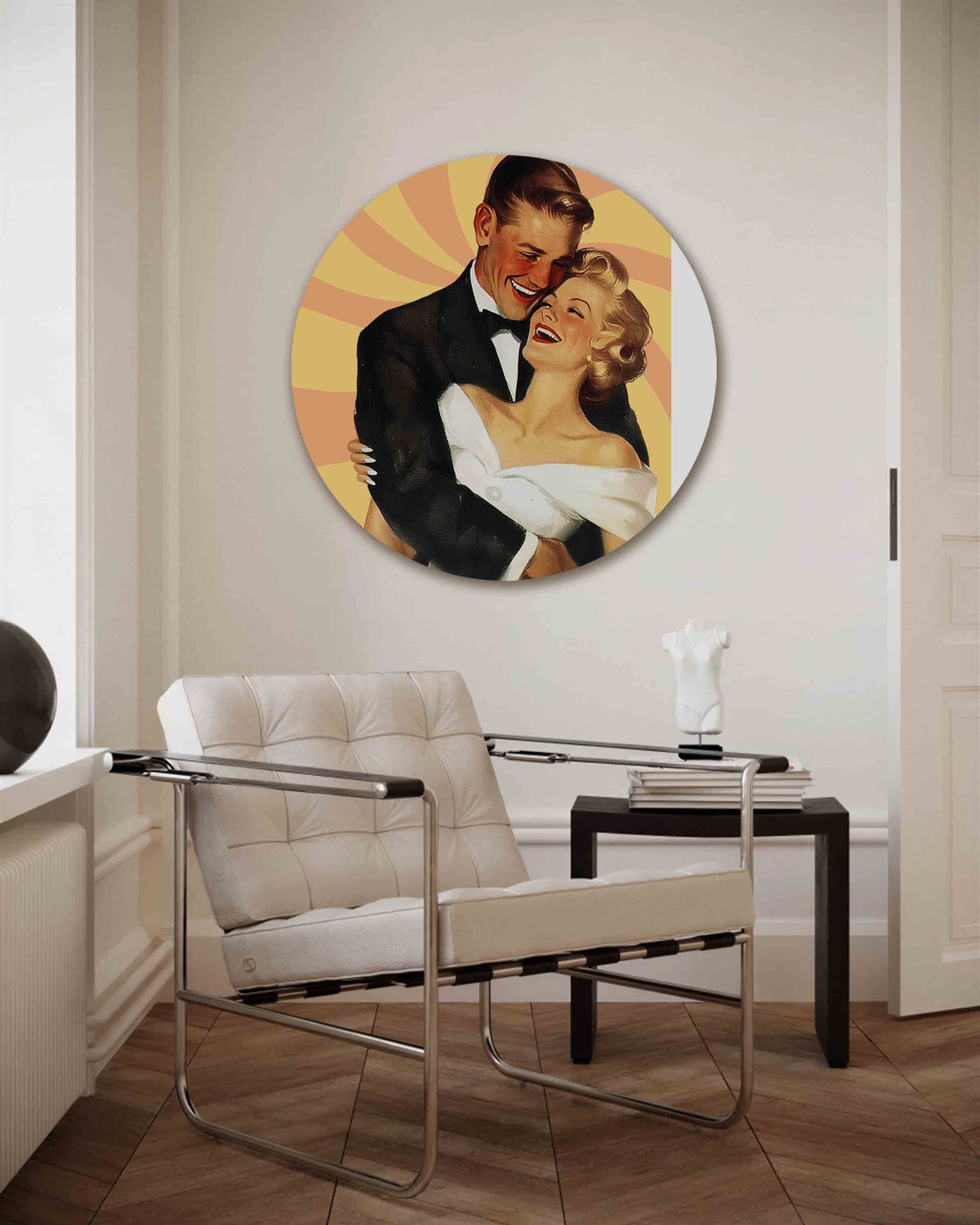 Lachend paar – Pop Art muurcirkel als ronde wanddecoratie