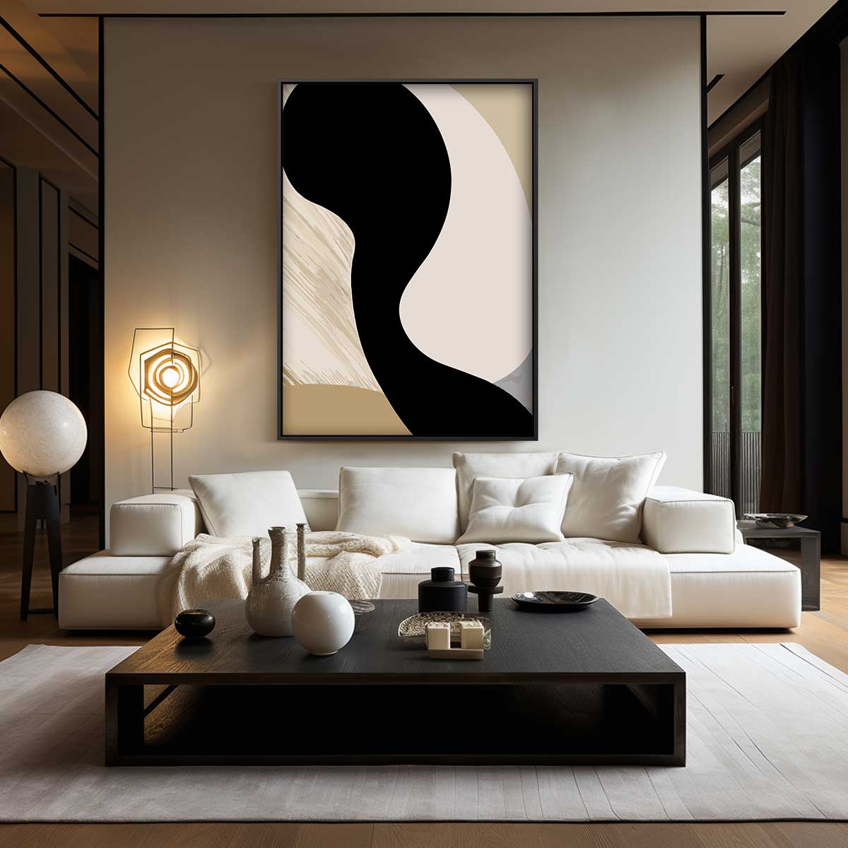 Abstracte Vormen in Beige – modern portret kunstwerk van WallArtistic