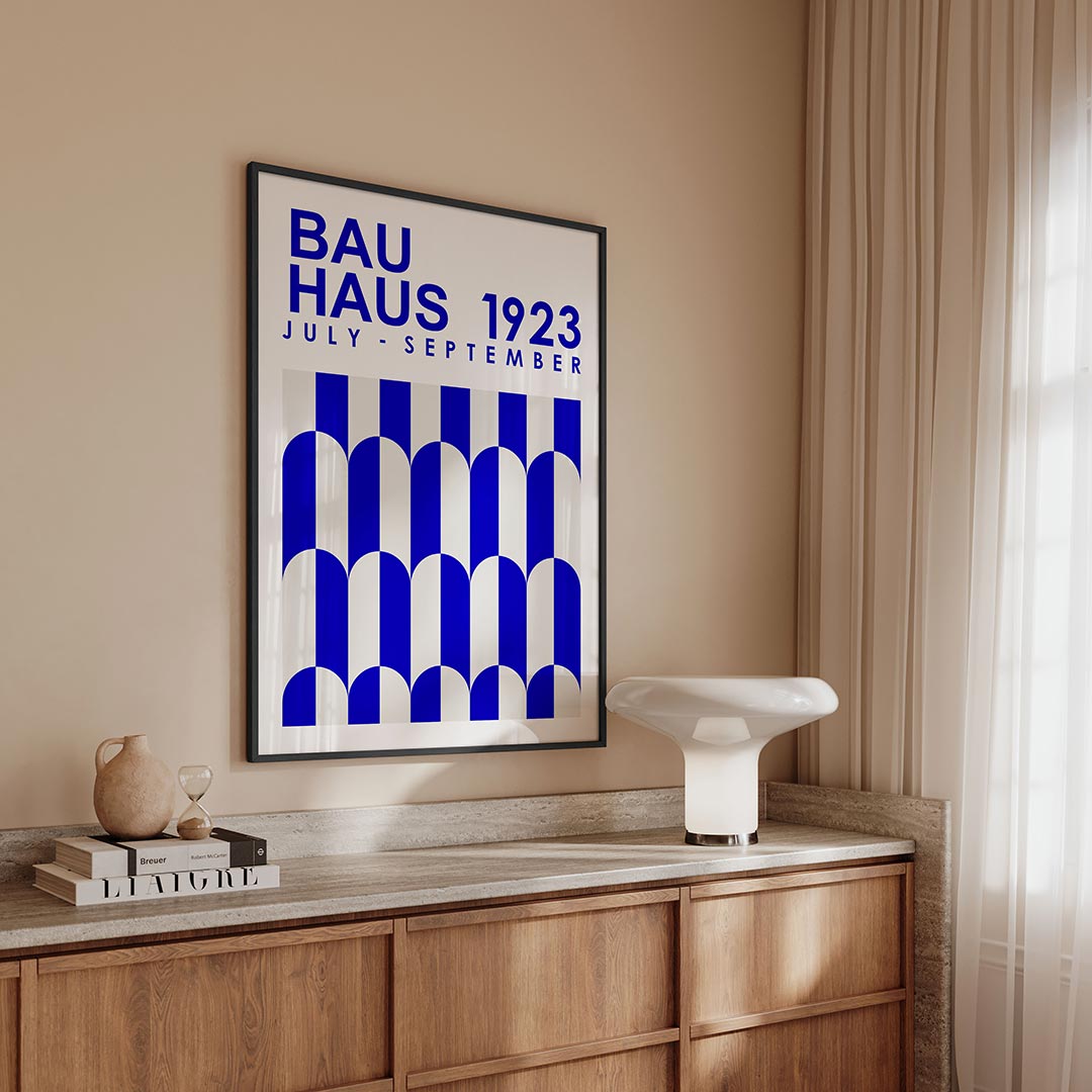 Vormritme en kleur – geometrische Bauhaus poster in staand formaat