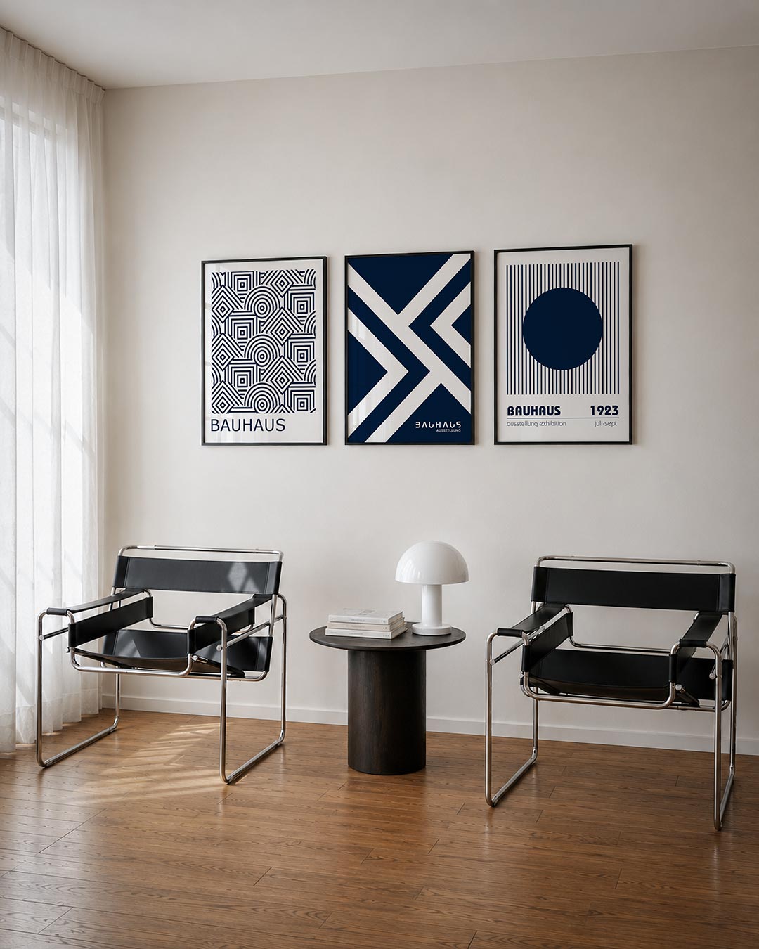 Lijnen en patronen driedelige posterset – deze posterset in drie delen toont een dynamisch lijnenspel met cirkels en