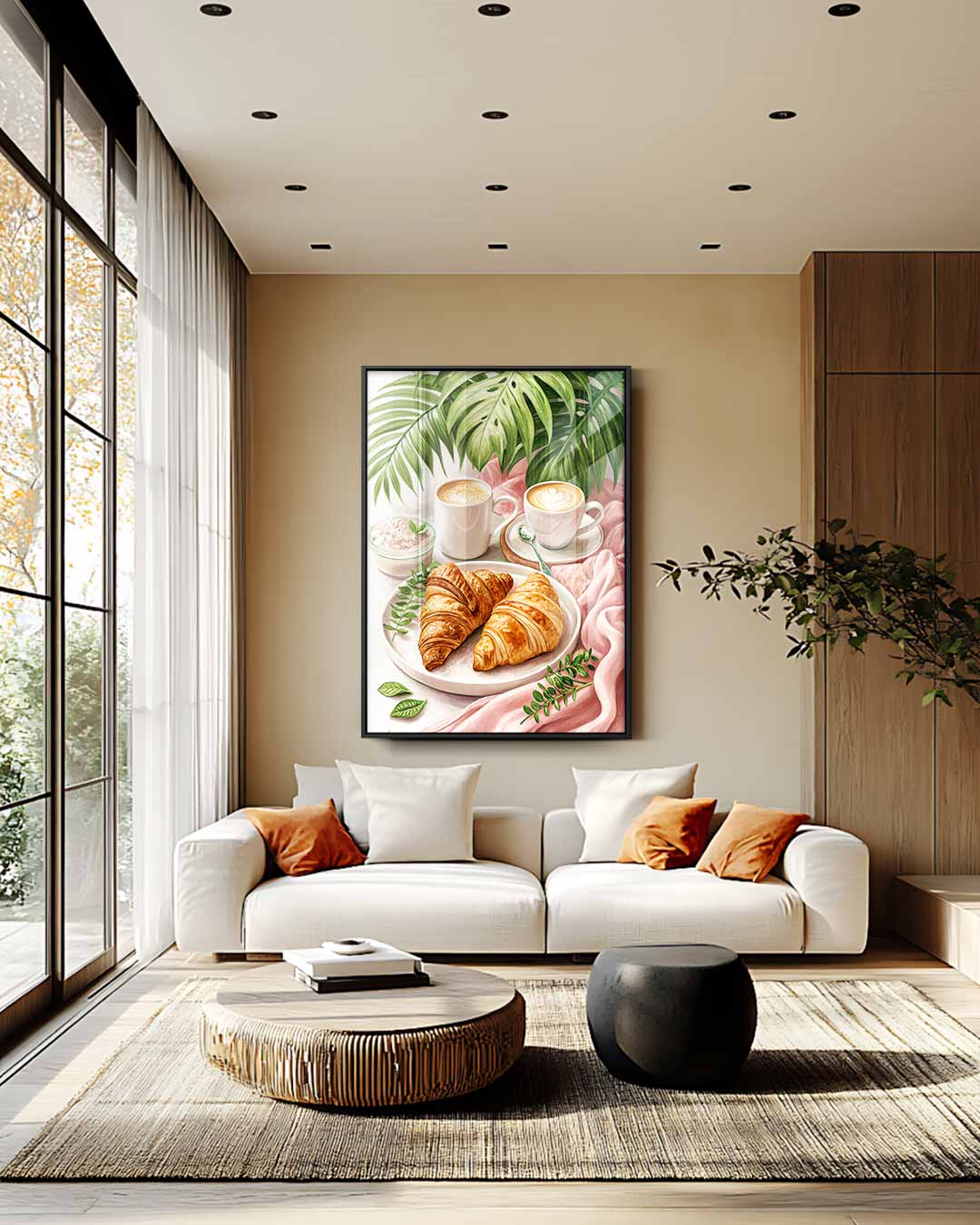 Croissants en Koffie Genot – plexiglas wanddecoratie in portret formaat