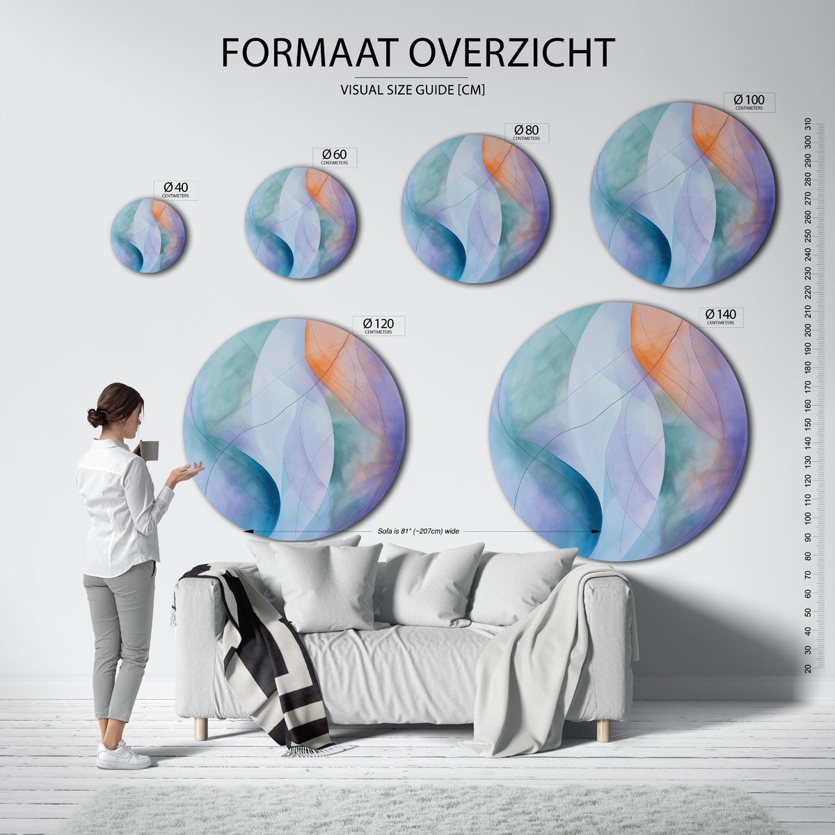 Abstracte vormen – kleurrijke wandkunst als muurcirkel