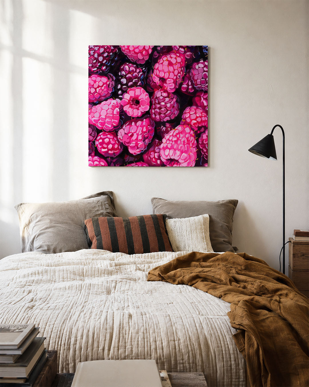 Fruitige patronen kunstwerk – detailweergave – dit kunstwerk toont een levendige verzameling van frambozen in diverse tinten