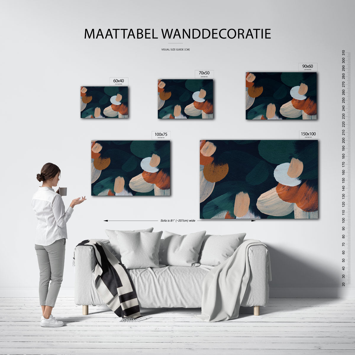 Dynamische penseelstreken – moderne liggende wandkunst