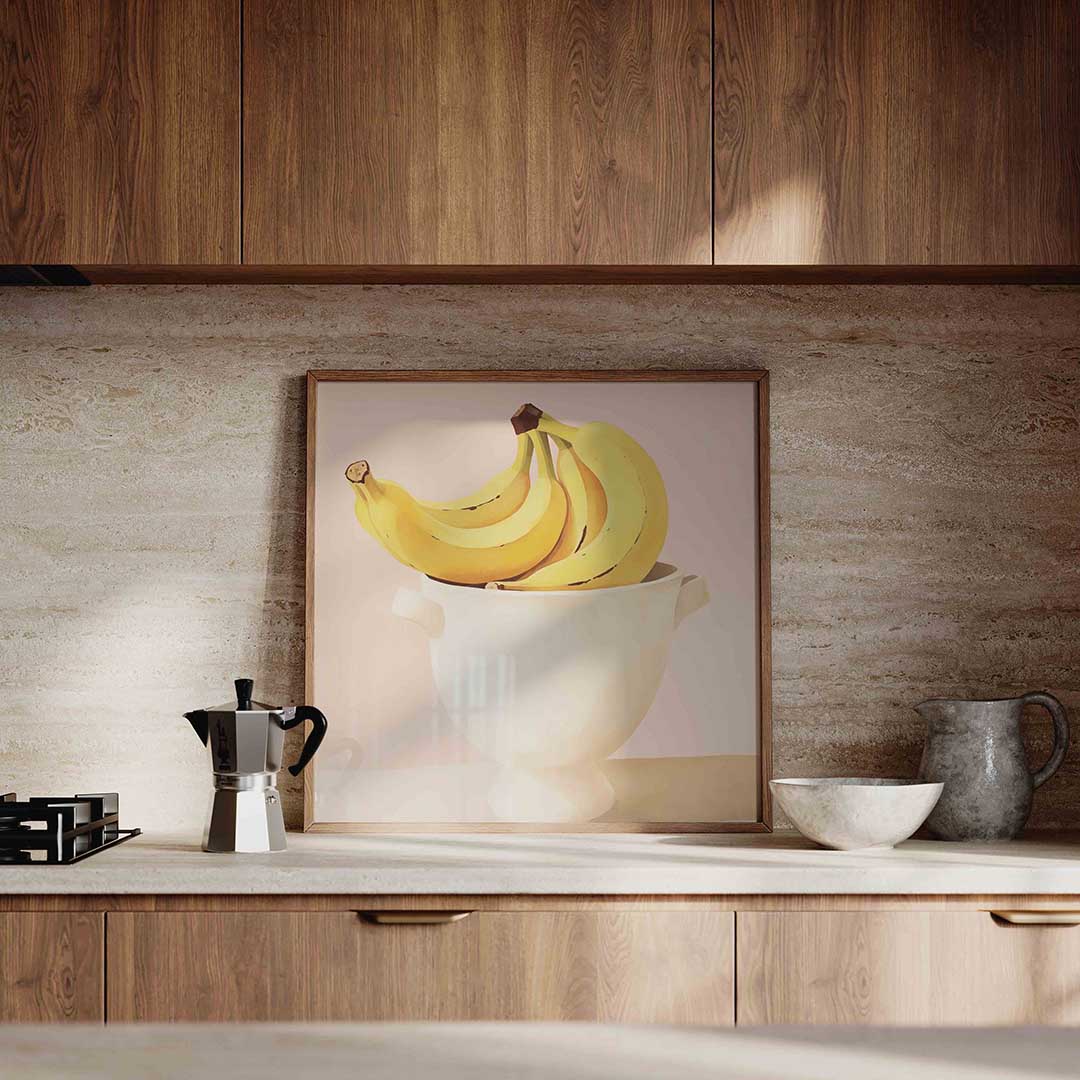 Bananen in schaal – culinaire wandkunst als vierkante poster