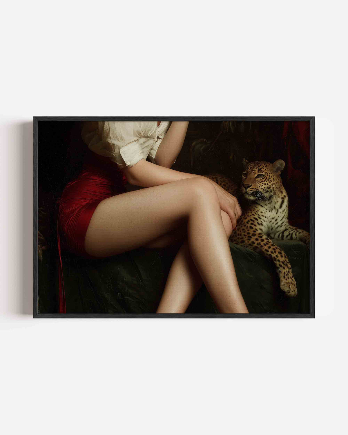 Vrouw met luipaard – moderne landscape poster als wanddecoratie