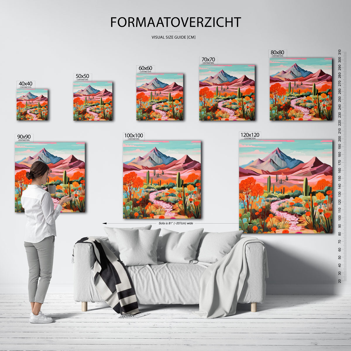 Berglandschap met cactussen – vierkante muurposter voor keuken of eethoek