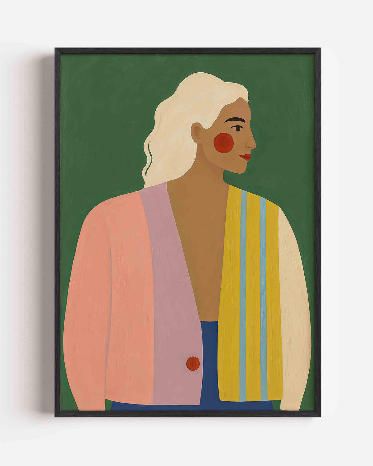Vrouwelijk profiel met kleurrijke kleding – dromerige illustratie poster als wanddecoratie