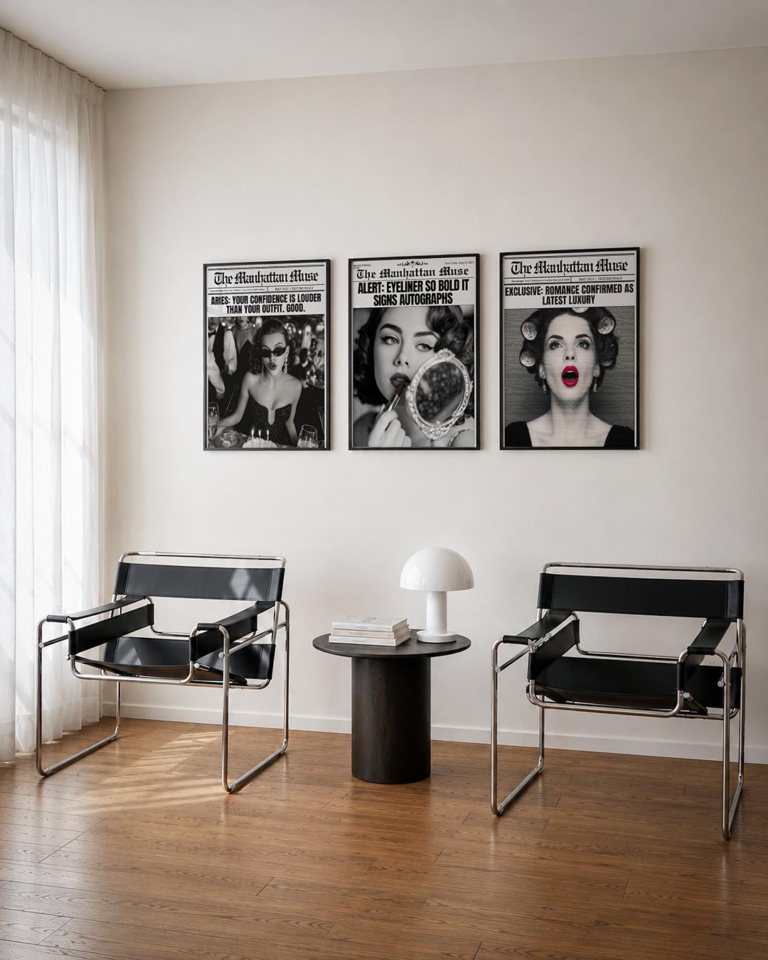 Abstract driedelige posterset – een abstracte posterset met donkere tinten en een rustige