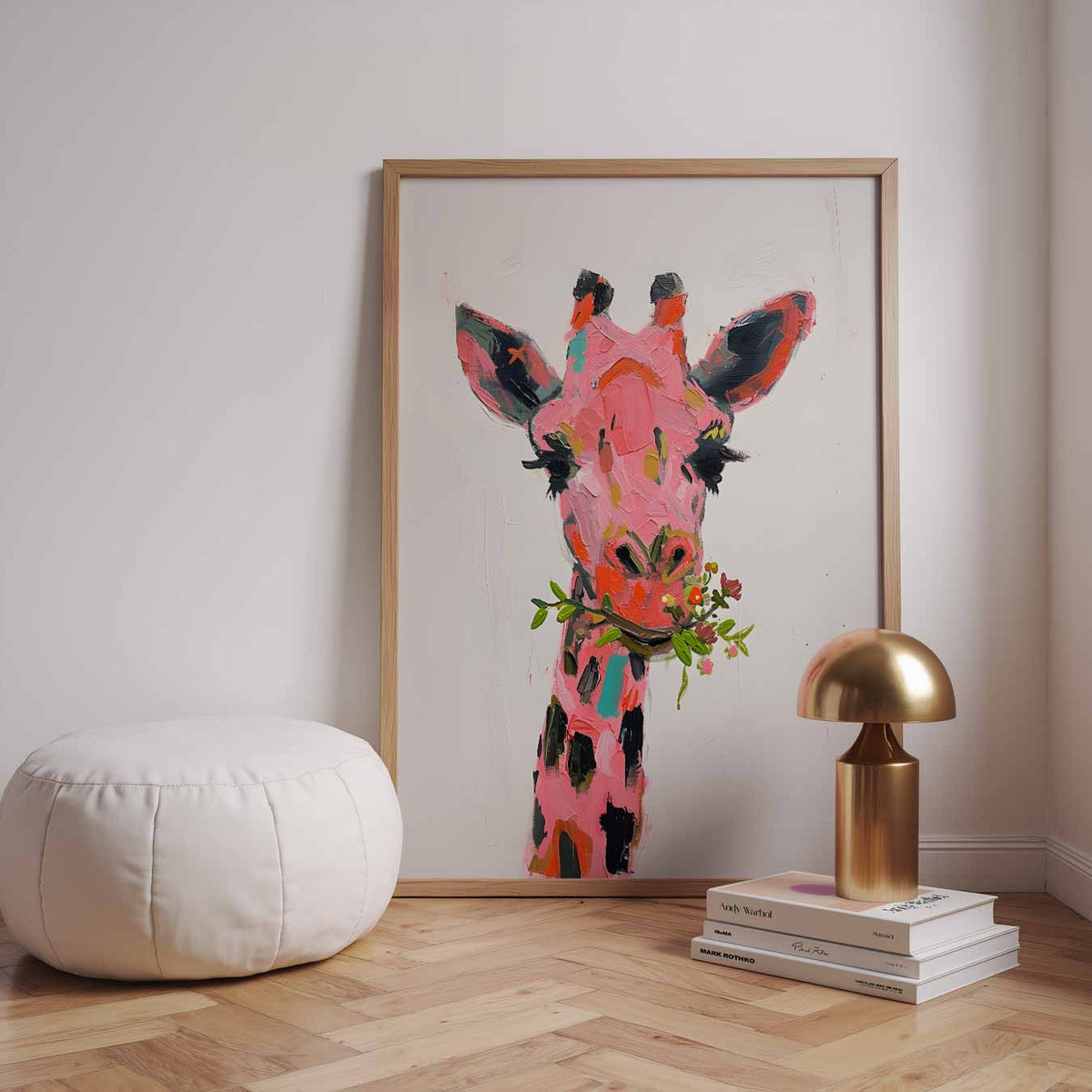 Kleurrijke Giraffe met Bloemen – urban poster in staand formaat