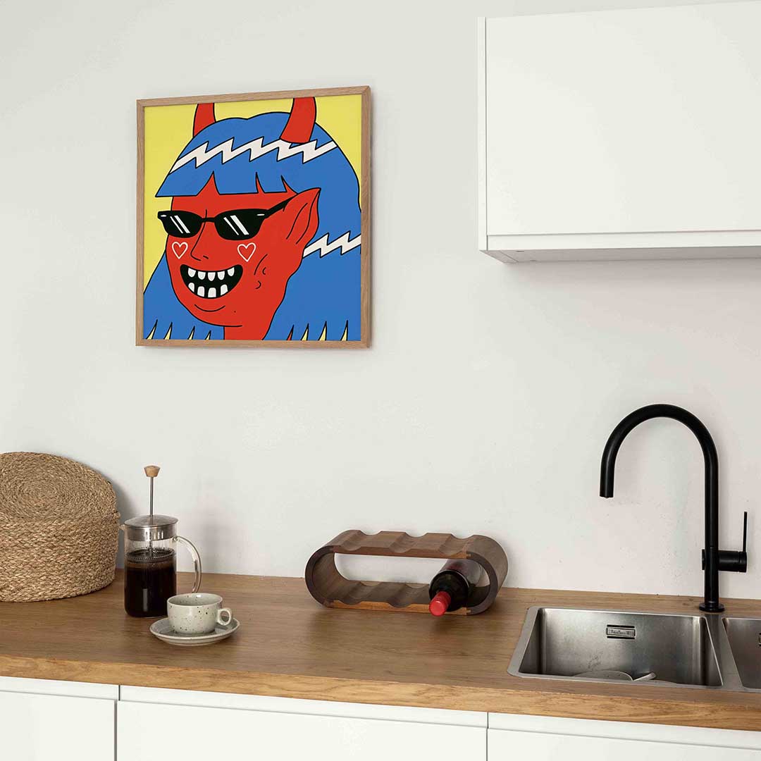 Duivelse glimlach – kleurrijke Pop Art poster in vierkant formaat
