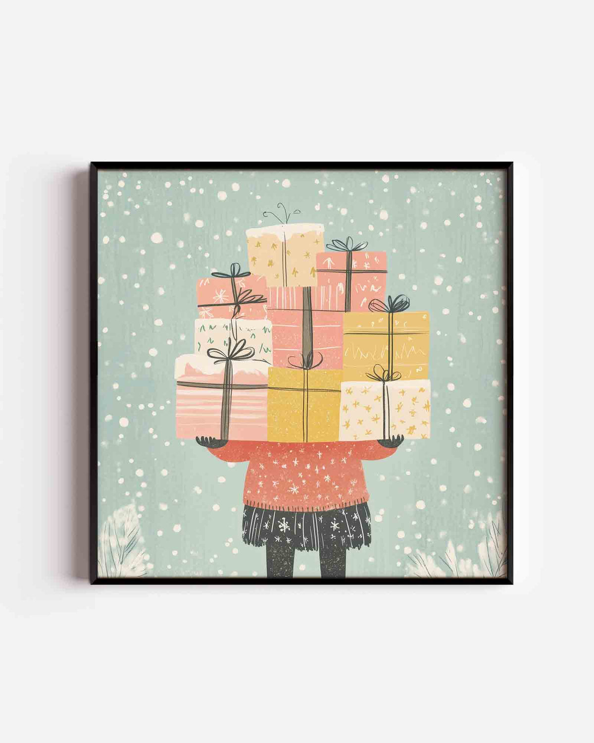 Stapeling van cadeaus – vierkante kinderposter als wanddecoratie