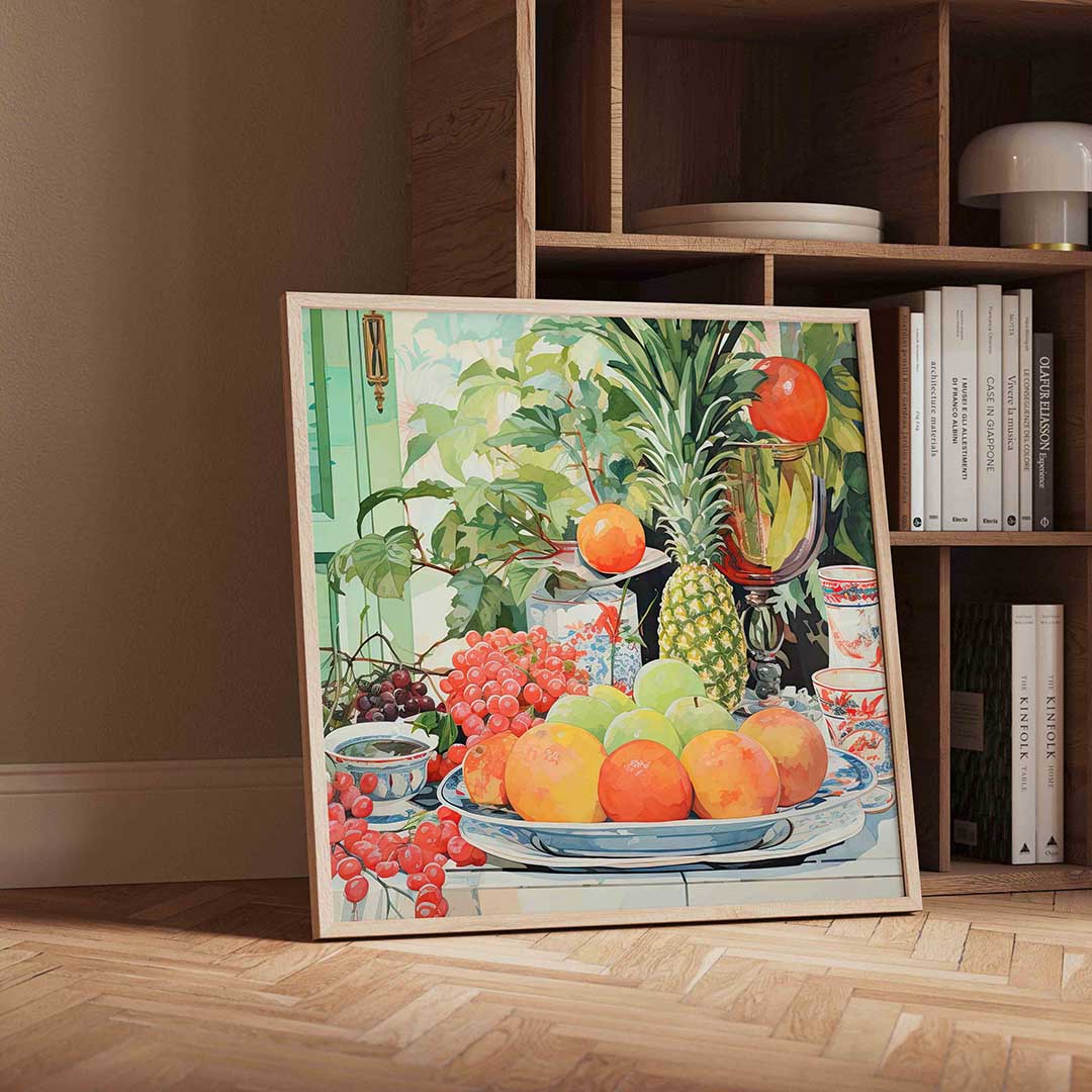 Fruit en servies – moderne wandkunst als vierkante poster
