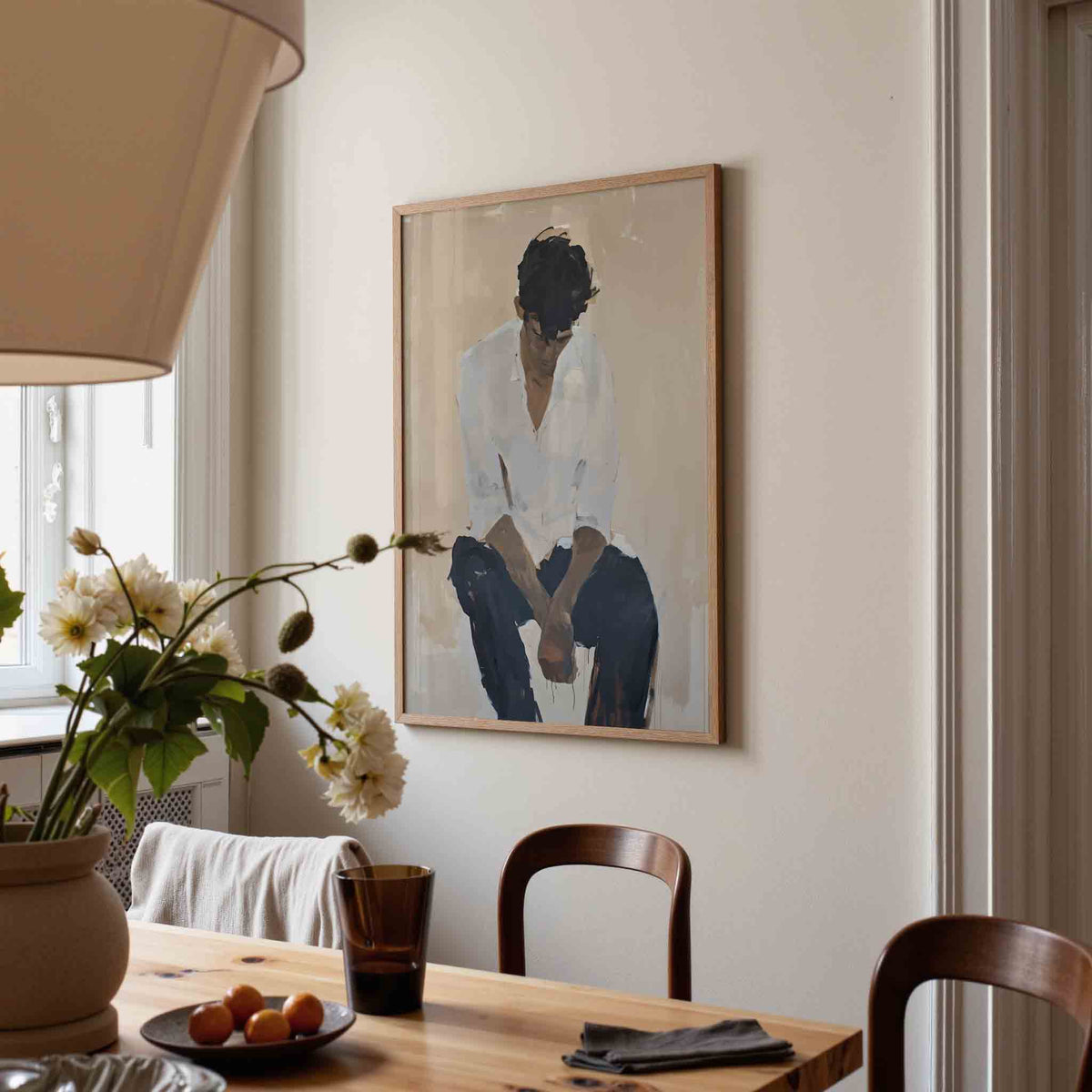 Zittende figuur – eigentijdse illustratie poster in staand formaat