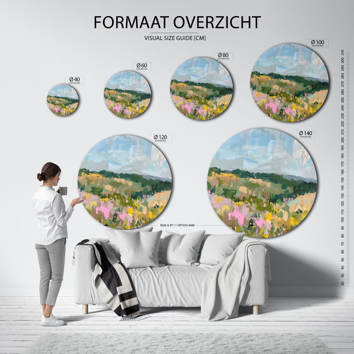 Landschap met bloemen – abstracte wandkunst met textuur als muurcirkel