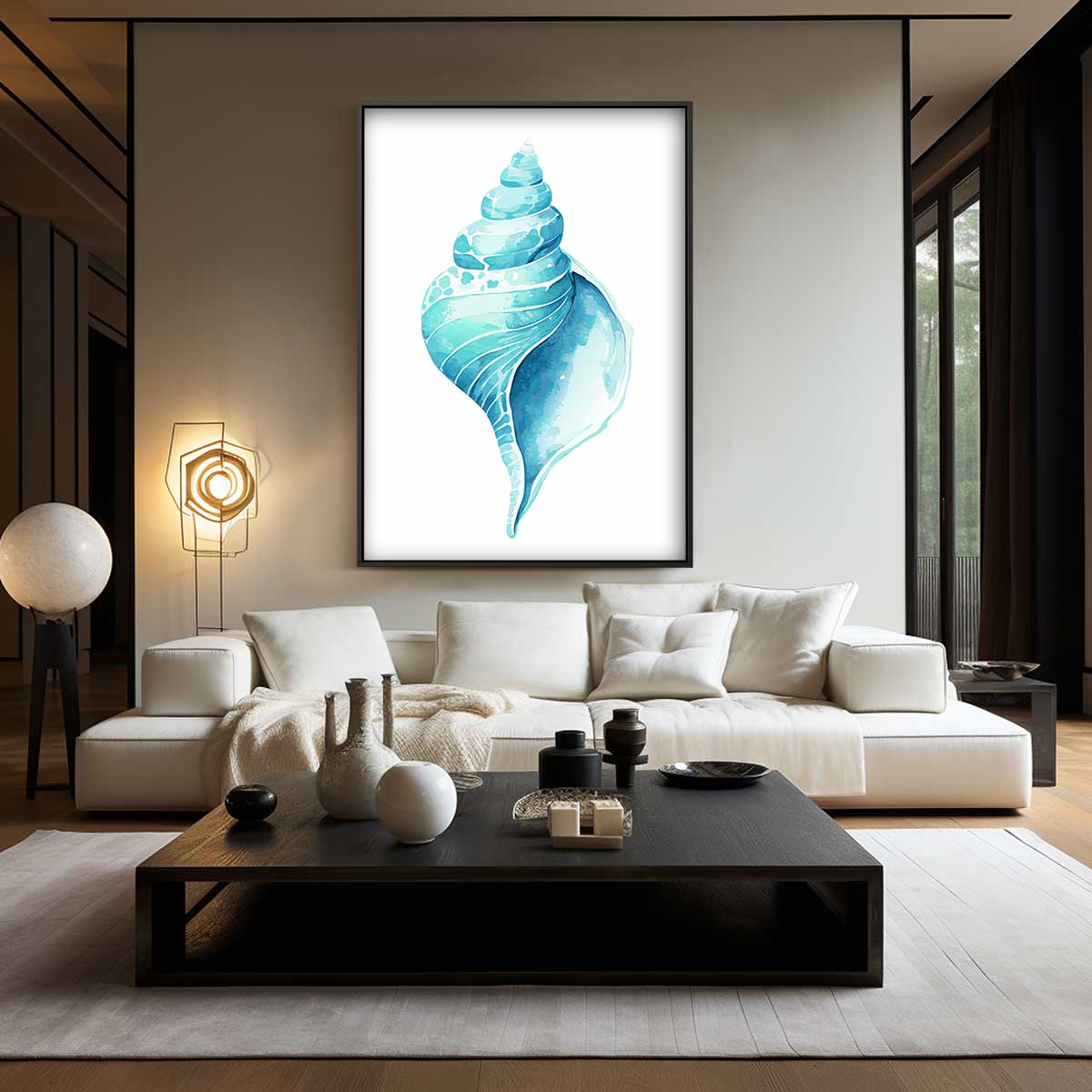 Turquoise Schelp Illustratie – kunstwerk met zwarte baklijst