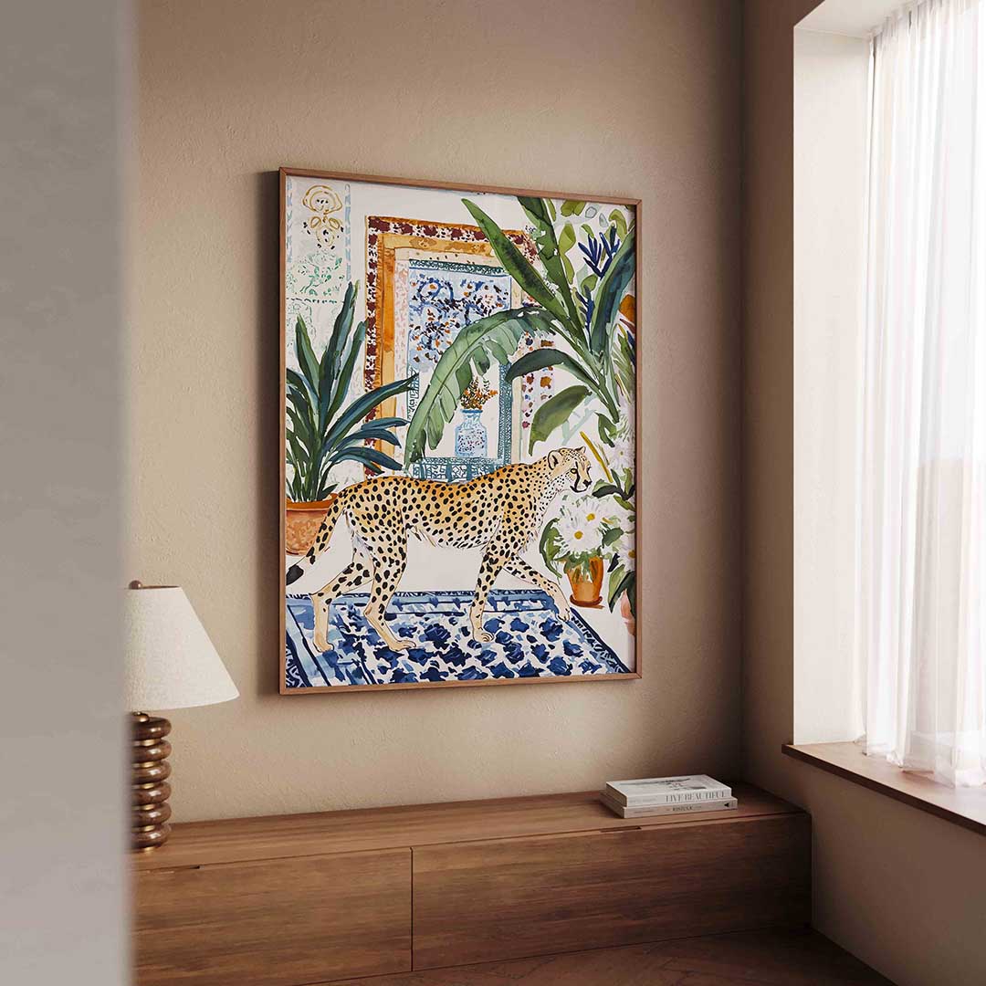 Luipaard en planten – dierenillustratie als portret poster