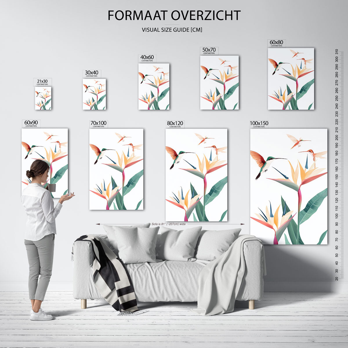 Kolibries en bloemen – staande muurposter met jungle thema