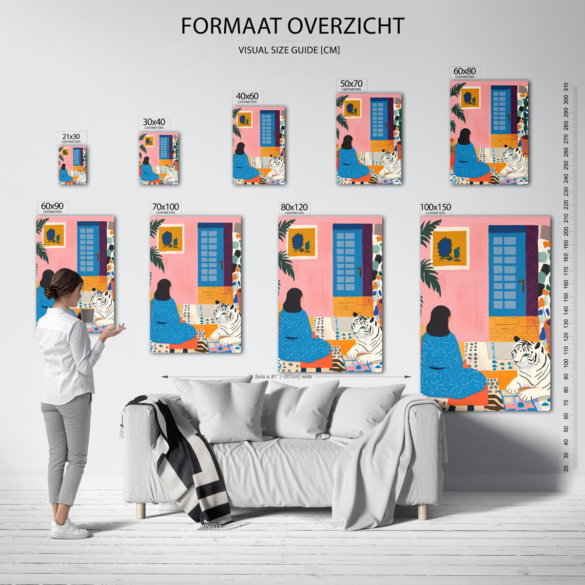 Vrouw met tijger – staande muurposter voor een modern interieur