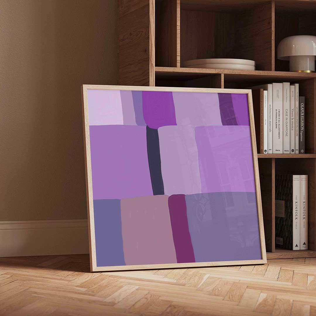 Paarse rechthoeken – geïllustreerde wandkunst als vierkante poster