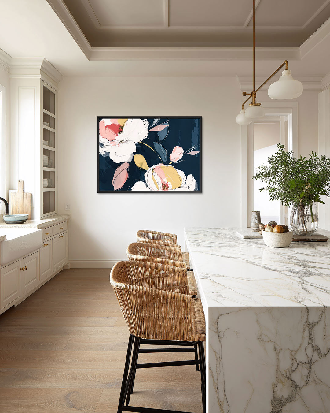 Bloemrijke compositie – Dynamische – wanddecoratie in interieur