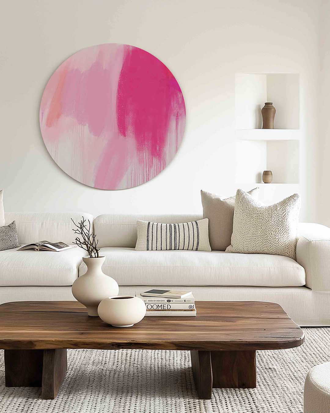 Roze tinten – muurcirkel met kleur en vormen voor aan de muur