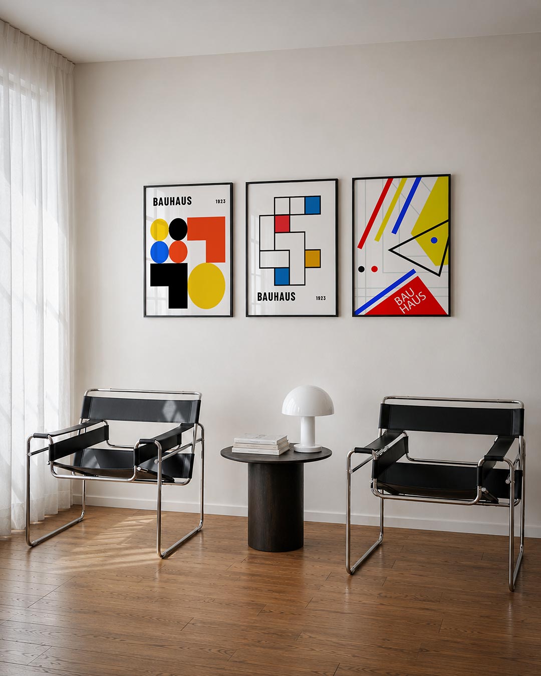 Vormen en kleurvlakken driedelige posterset – deze posterset in drie delen toont een speelse ordening van cirkels en
