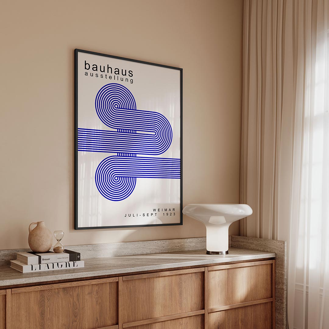 Lijnen en cirkelvormen – geometrische Bauhaus poster in staand formaat