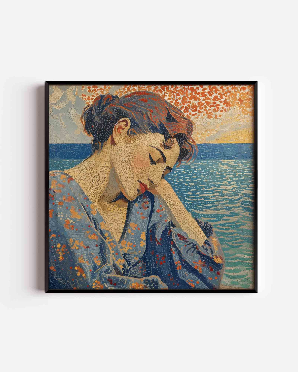Vrouw bij zee – vrouwelijk portret als vierkante poster