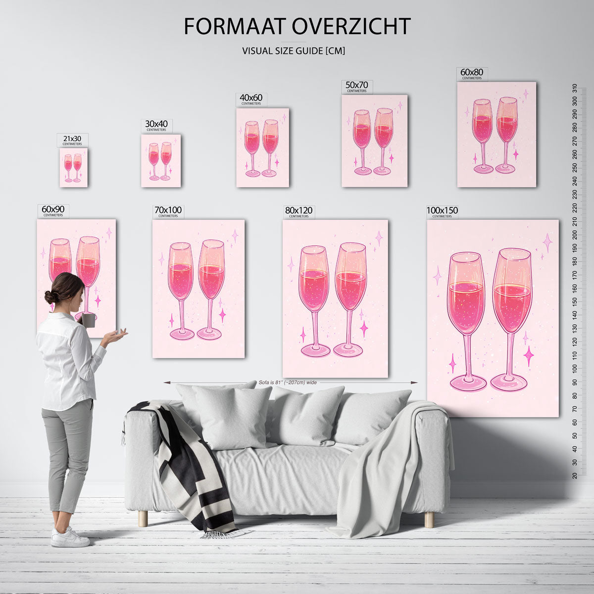 Twee glazen met roze drank – staande muurposter voor kerst