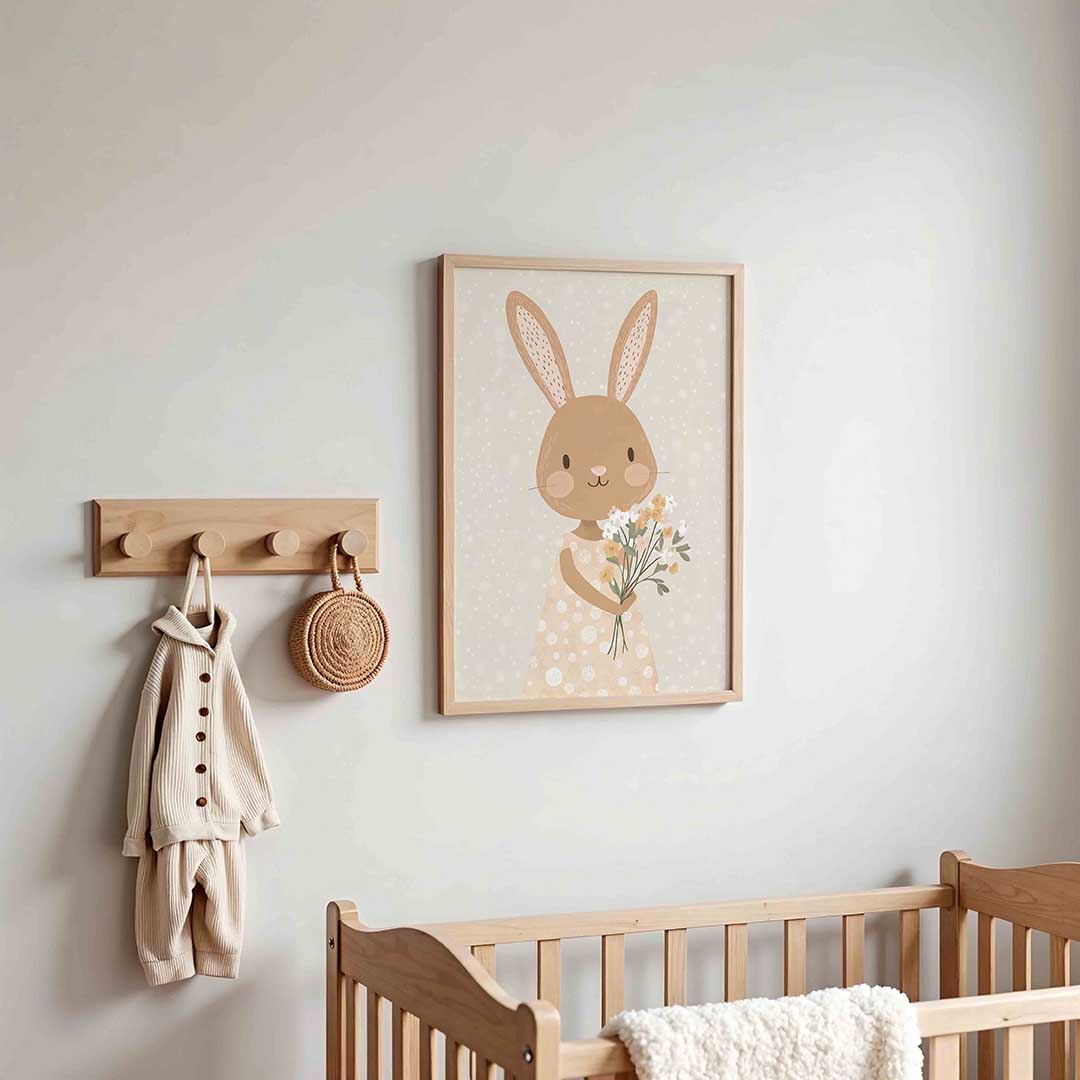Konijn met bloemen – kinderposter in staand formaat