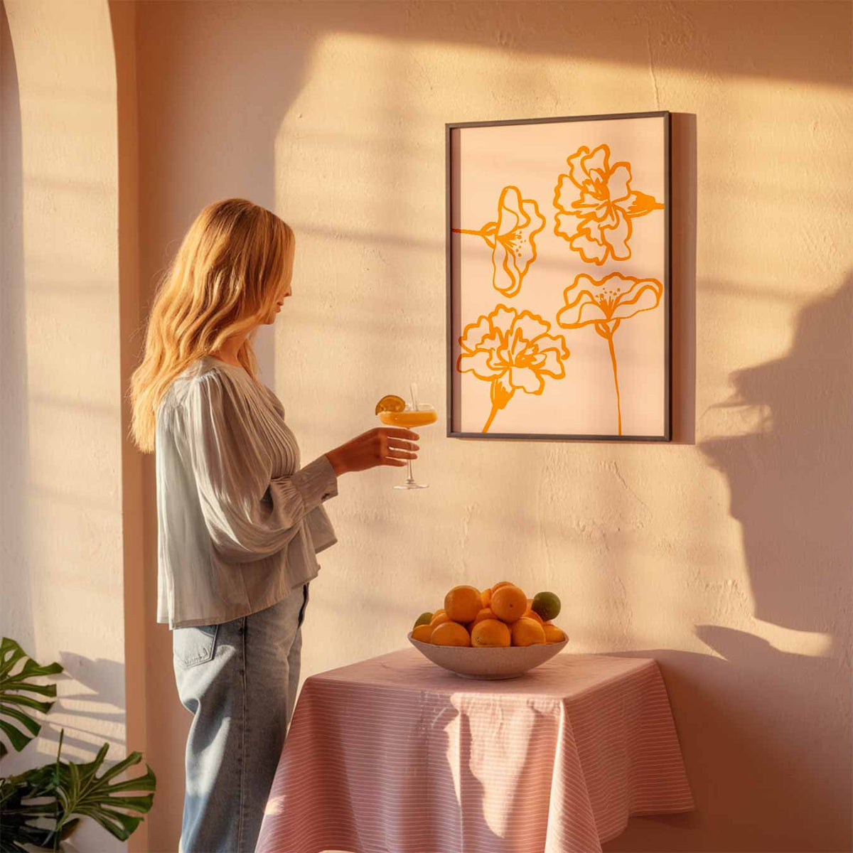 Bloeiende Oranje Bloemen – keuken poster als sfeervolle staande wanddecoratie