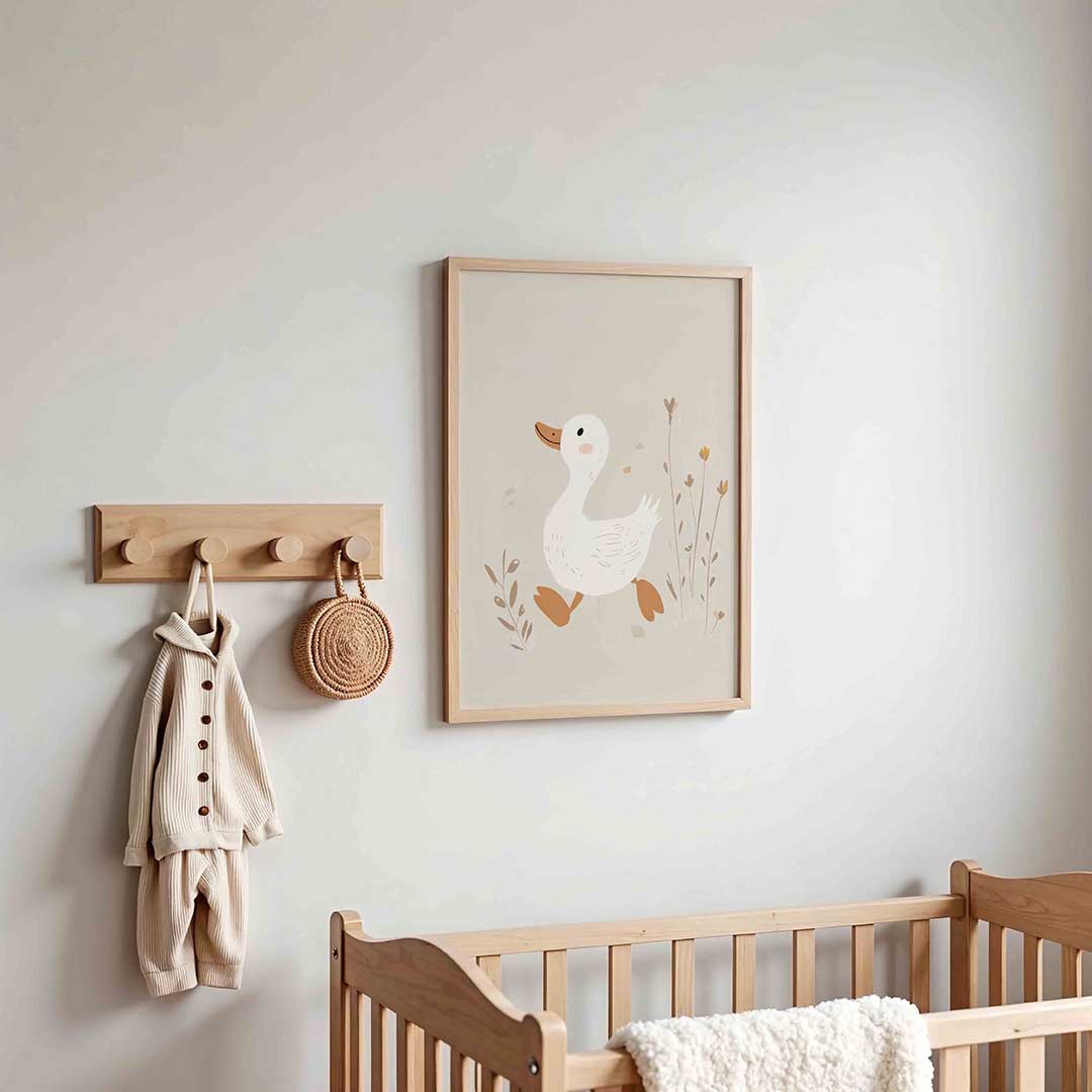 Eend met bloemen – kinderposter in staand formaat