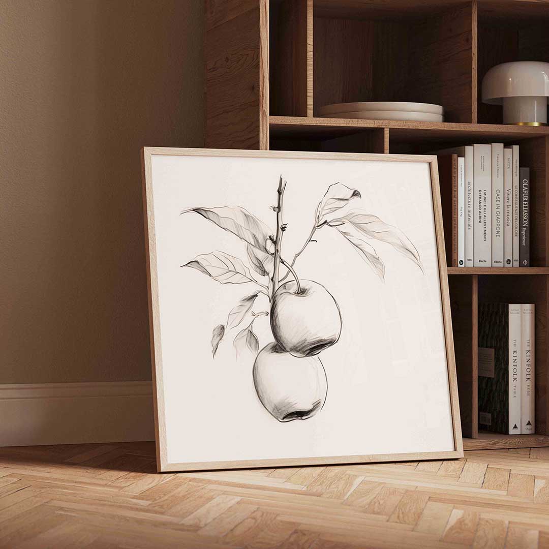 Twee appels aan tak – moderne wandkunst met kleur en vormen als poster