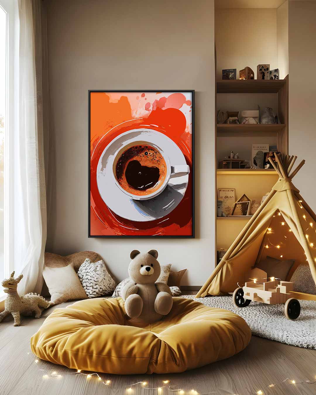 Koffiemoment in Abstracte Stijl – modern portret kunstwerk van WallArtistic