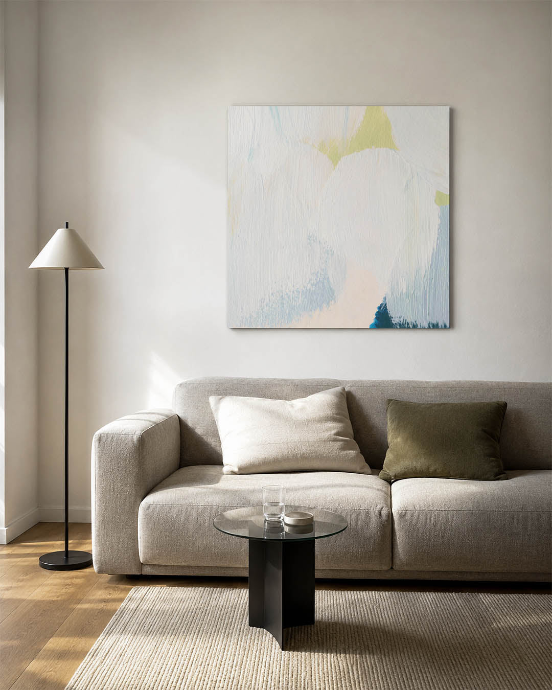 Kleurrijke penseelstreken kunstwerk – detailweergave – dit werk toont zachte penseelstreken in een harmonie van kleuren. De