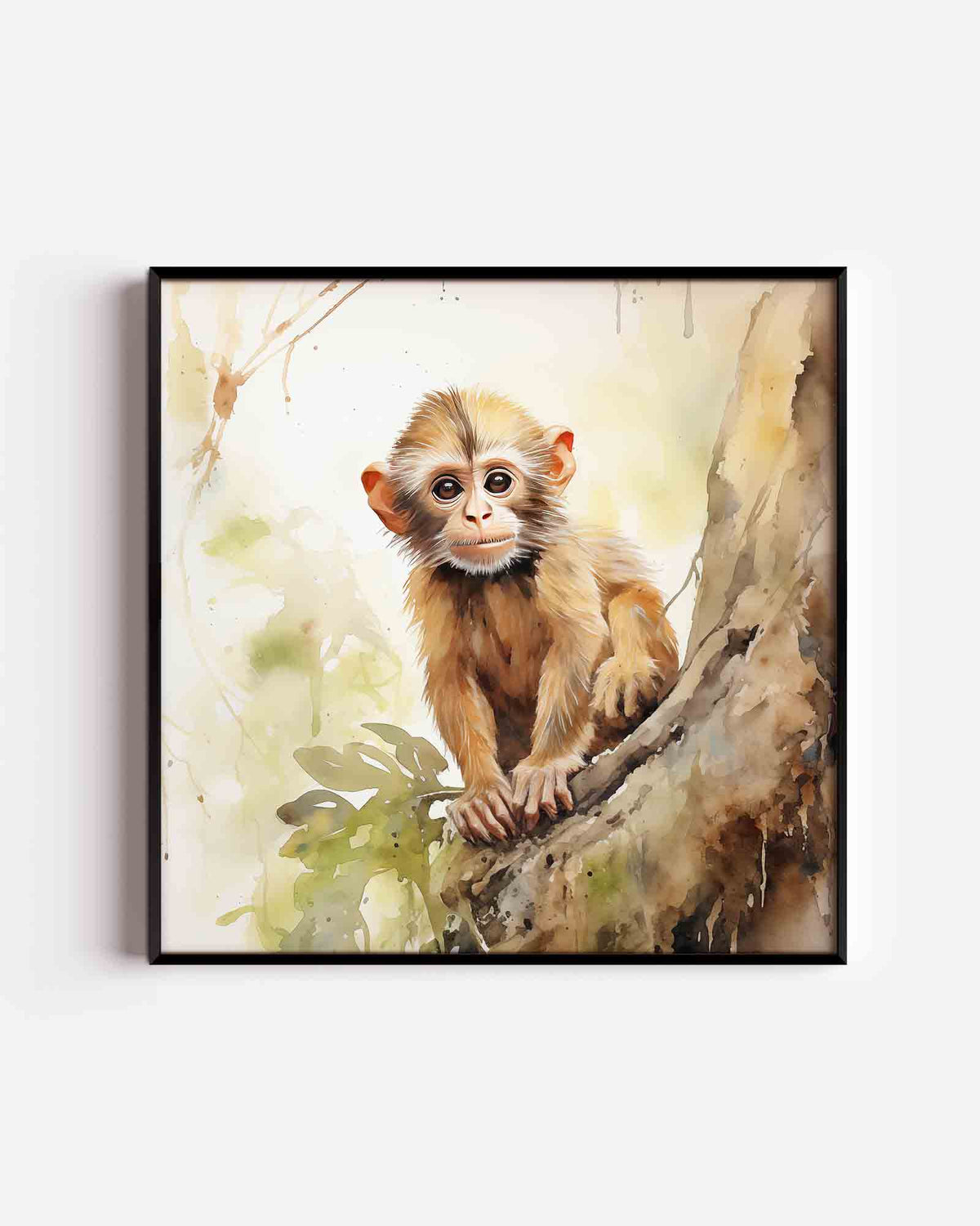 Jonge aap op boom – jungle vierkante poster als wanddecoratie
