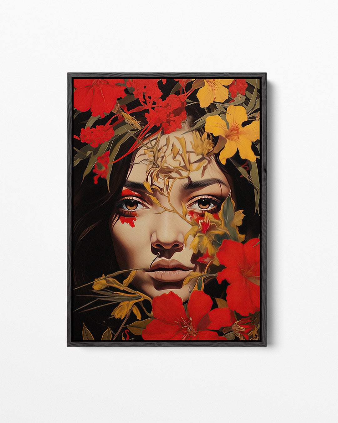 Portret met bloemen – staand wanddecoratie kunstwerk
